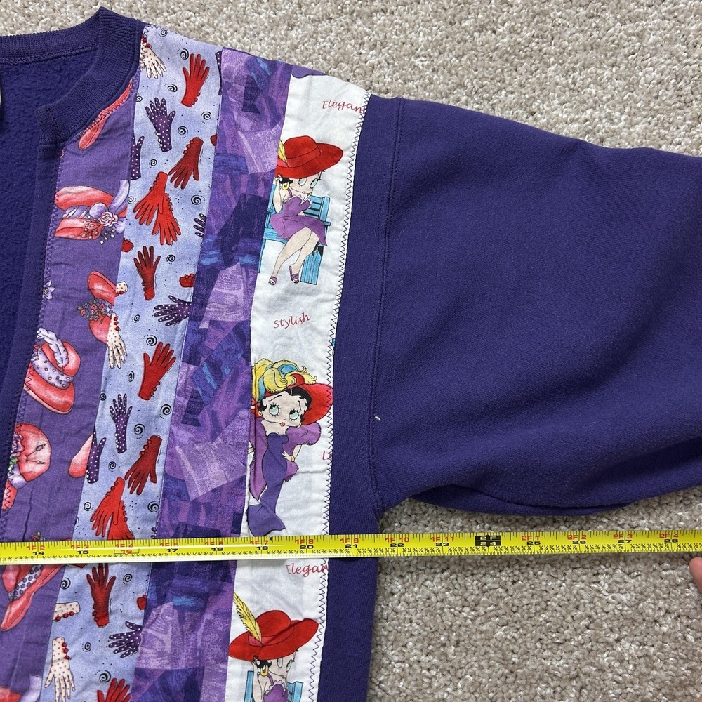 Y2K Betty Boop Cardigan Sweatshirt Womens Medium Purple Patchwork Homemade - Picture 3 of 6
